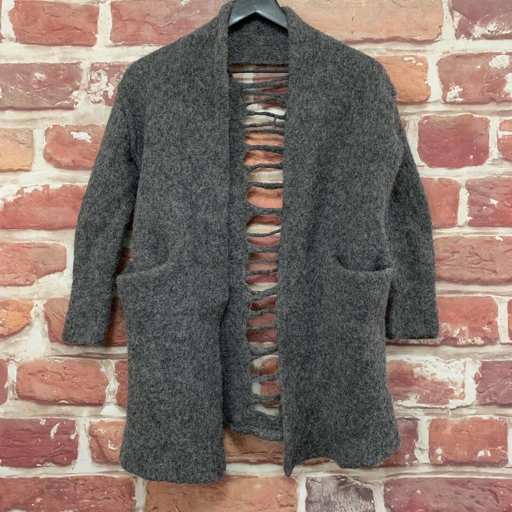 Anthropologie Current Elliot Cardigan Women's Size 0 Gray Wool Destroyed Sweater